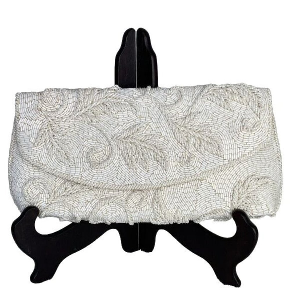 Elegant White Beaded Clutch